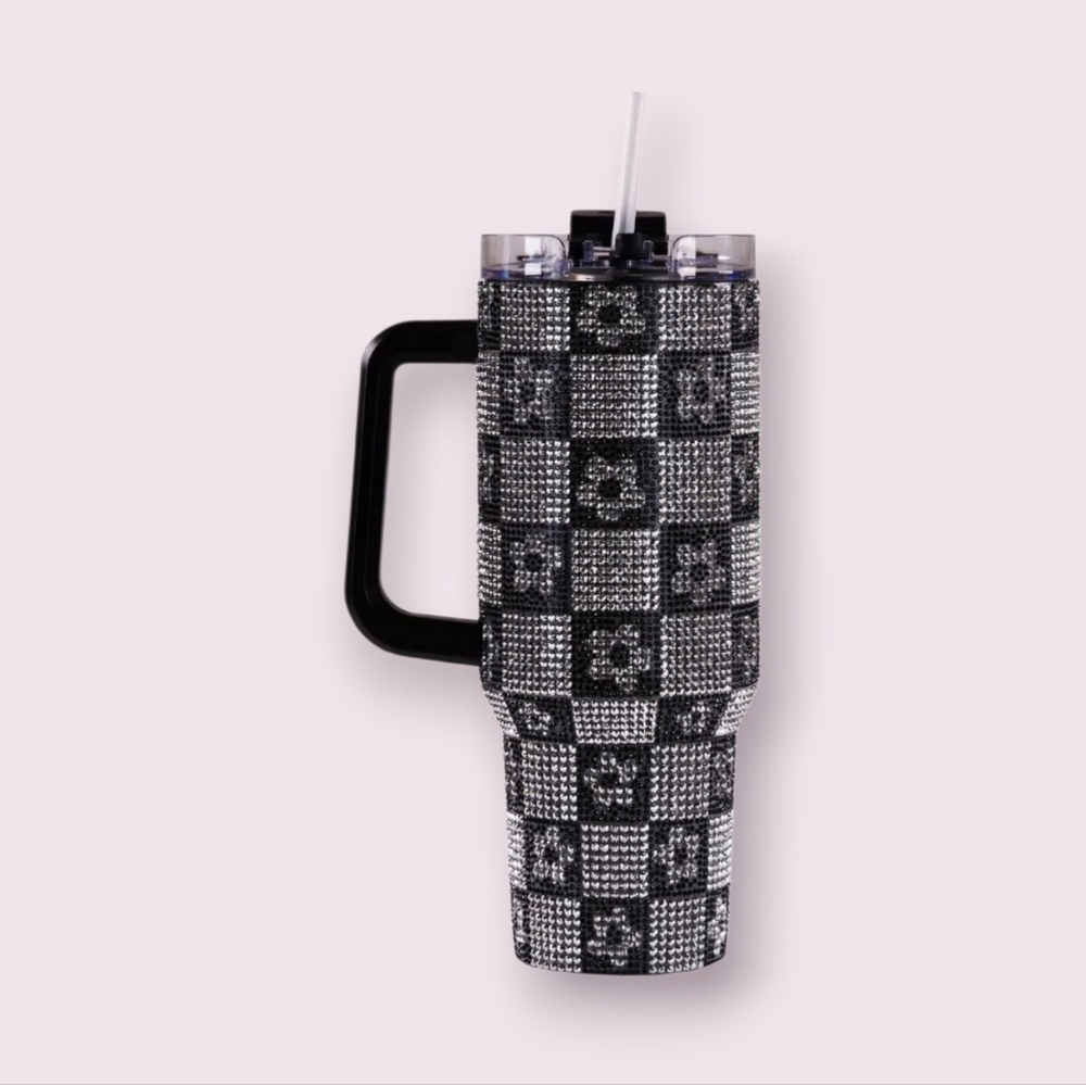 Simply Southern 40 Oz Rhinestone Flower Tumbler w/Black Handle